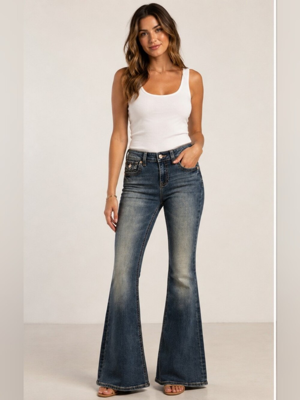 EUC- DAI DENIM New York Mid-Rise Dark Blue Flare Jeans Women's Size 28